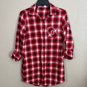 WOMENS RED OHIO STATE BUCKEYES FIRESIDE FLANNEL PLAID LOUNGEWEAR SLEEP SHIRT